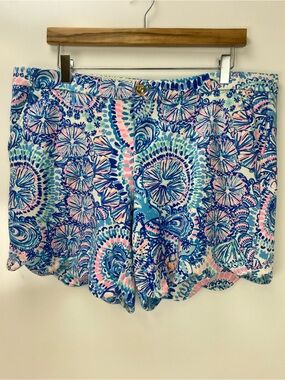 Lilly Pulitzer Pink & Blue Scallop Hem High-Waist Shorts